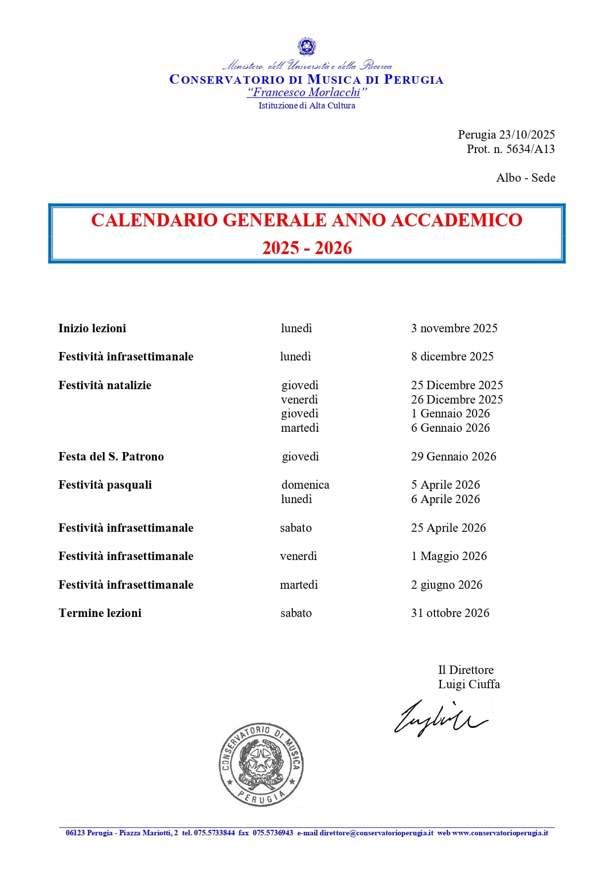 Calendario A.A. 2025-2026